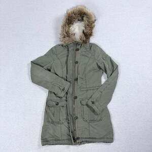 Abercrombie & Fitch Olive Green Sherpa Lined Faux Fur Hooded Parka Coat Size M